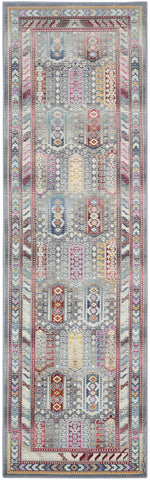 6' Ivory Gray And Red Floral Distressed Runner Rug