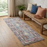 6' Ivory Gray And Red Floral Distressed Runner Rug