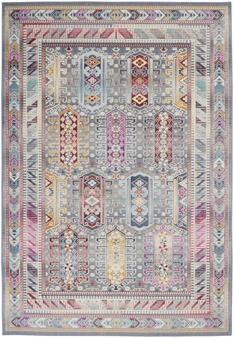 4' X 6' Ivory Gray And Red Floral Distressed Area Rug