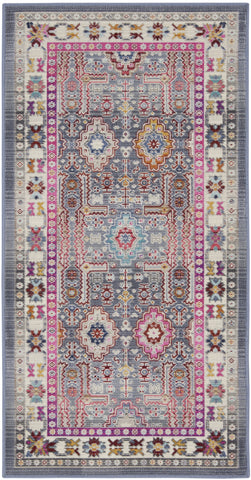 2' X 4' Ivory Pink And Gray Floral Distressed Area Rug