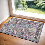 2' X 4' Ivory Gray And Red Floral Distressed Area Rug