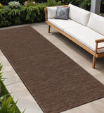 8' Dark Brown And Brown Geometric Indoor Outdoor Runner Rug