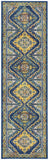 8' Blue And Yellow Oriental Runner Rug