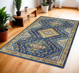 4' X 6' Blue And Yellow Oriental Area Rug