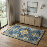 4' X 6' Blue And Yellow Oriental Area Rug