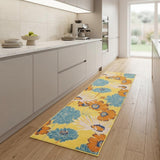 8' Yellow Floral Runner Rug
