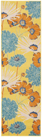 8' Yellow Floral Runner Rug