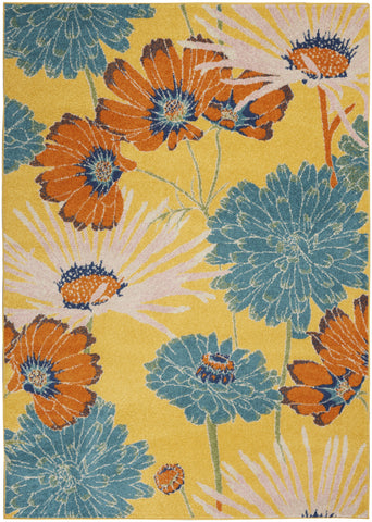 4' X 6' Yellow Floral Power Loom Area Rug