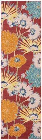 8' Orange And Red Floral Runner Rug