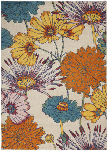 4' X 6' Cream Floral Power Loom Area Rug