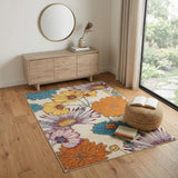 4' X 6' Cream Floral Power Loom Area Rug