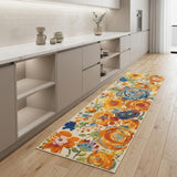 8' Cream Floral Runner Rug