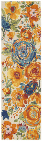 8' Cream Floral Runner Rug