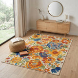 4' X 6' Cream Floral Power Loom Area Rug