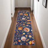 8' Orange And Red Floral Runner Rug