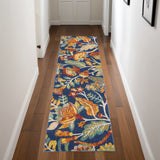 8' Orange Red And Blue Floral Runner Rug