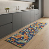 8' Orange Red And Blue Floral Runner Rug