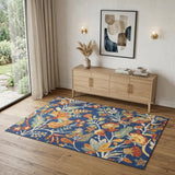 4' X 6' Orange Red And Blue Floral Area Rug