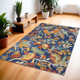 4' X 6' Orange Red And Blue Floral Area Rug
