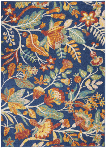 4' X 6' Orange Red And Blue Floral Area Rug