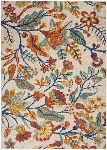4' X 6' Orange Cream And Green Floral Area Rug