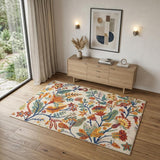 4' X 6' Orange Cream And Green Floral Area Rug