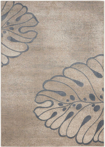 4' X 6' Beige and Gray Botanical Leaves Area Rug