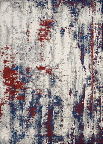 4' X 6' Ivory Red and Blue Abstract Area Rug