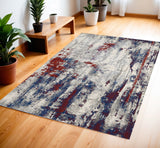 4' X 6' Ivory Red and Blue Abstract Area Rug