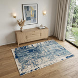 4' X 6' Ivory Blue and Slate Gray Abstract Area Rug