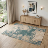 4' X 6' Ivory and Teal Blue Abstract Area Rug