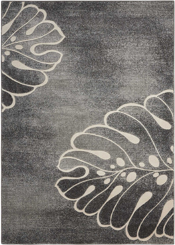 4' X 6' Ivory Black and Gray Botanical Leaves Area Rug