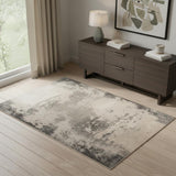 4' X 6' Ivory Black And Gray Abstract Non Skid Area Rug