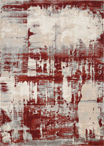 4' X 6' Ivory Red and Gray Abstract Area Rug