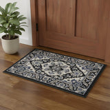 2' X 3' Black Ivory And Blue Floral Area Rug