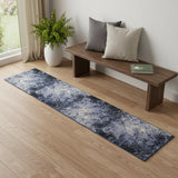 6' Light Blue Black And Ivory Abstract Non Skid Runner Rug