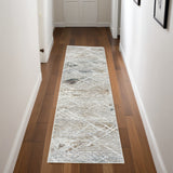 8' Ivory Black and Gray Abstract Non Skid Runner Rug