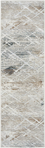 8' Ivory Black and Gray Abstract Non Skid Runner Rug