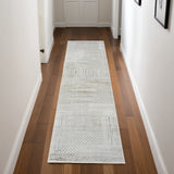 8' Ivory Silver and Gray Abstract Non Skid Runner Rug
