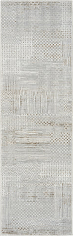 8' Ivory Silver and Gray Abstract Non Skid Runner Rug