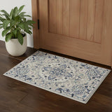 2' X 3' Gray Beige And Blue Floral Area Rug