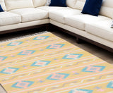 8' X 10' Yellow and Orange Southwestern Handmade Area Rug With Fringe