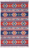 4' X 6' Blue and Red Southwestern Handmade Area Rug With Fringe