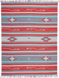 8' X 10' Gray and Red Southwestern Handmade Area Rug With Fringe