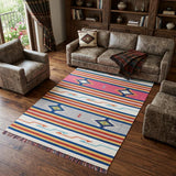 7' X 10' Ivory Southwestern Handmade Area Rug With Fringe