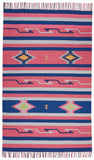 7' X 10' Pink and Blue Southwestern Handmade Area Rug With Fringe