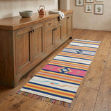 8' Ivory Southwestern Handmade Runner Rug With Fringe