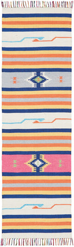 8' Ivory Southwestern Handmade Runner Rug With Fringe