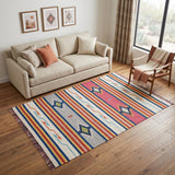 5' X 7' Ivory Southwestern Handmade Area Rug With Fringe
