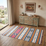 4' X 6' Ivory Southwestern Handmade Area Rug With Fringe